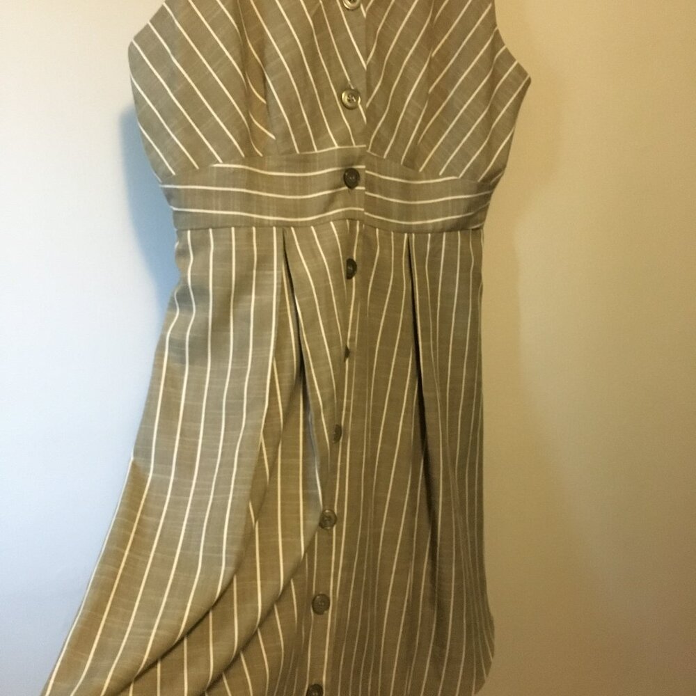 VTG Y2K Cleo Striped Linen Look Midi Button Down Dress 14 Academia Babydoll - Picture 7 of 15